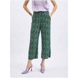Orsay Women's Black & Green Floral Cropped Trousers - Women's