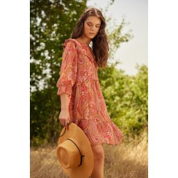 Trendyol плочки обикновен нарязани мини тъкат шифон облицовани къдрици Paisley модел рокля рокля