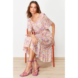 Trendyol Mint A-Line Balloon Sleeve Floral Patterned Midi Woven Dress