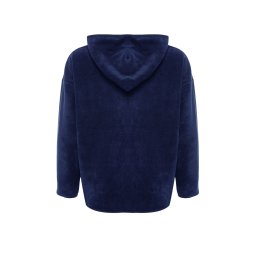 Trendyol Navy Blue Thick Fleece Hooded and Zippered Oversized/Wide Knitted Sweatshirt