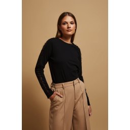 Marisse Black Blouse With Lace On The Sleeves