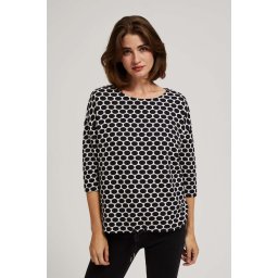 Marisse Blouse With A Geometric Pattern, White And Navy Blue
