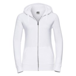 White women's sweatshirt with hood and zipper Authentic Russell