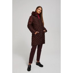 Marisse Long Quilted Jacket With Hood, Brown