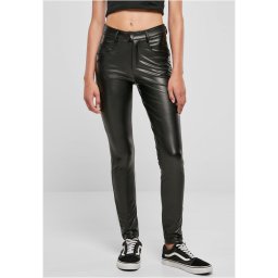 Women's mid-waisted synthetic leather trousers black