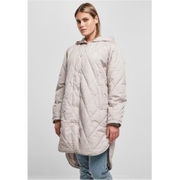 Women's Oversized Diamond Quilted Hooded Coat in Warm Grey