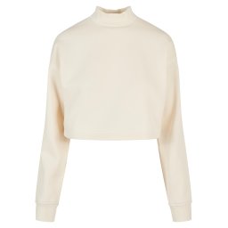 Ladies Cropped Oversized Sweat High Neck Crew whitesand