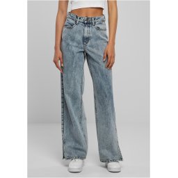 Ladies Wide Leg Slit Denim - blue