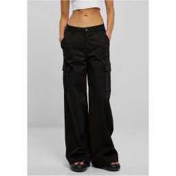 Women's twill trousers with a high waist and wide legs, black