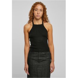 Women's ribbed knit top with crossed back, black