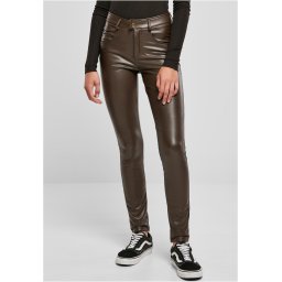 Women's mid-waist synthetic leather trousers brown