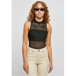 Women's Crochet Turtleneck Turtleneck Bodysuit Black
