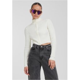 Women's sweater with a zipper with cropped rib knit whitesand