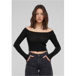 Women's Off Shoulder Glitter Long Sleeve Black