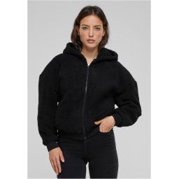 Women's Oversized Sweatshirt Sherpa Zip Hoody Black