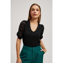 Marisse Lace Blouse With Puffed Sleeves, Black