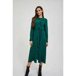Marisse Emerald Midi Dress With Ruffles