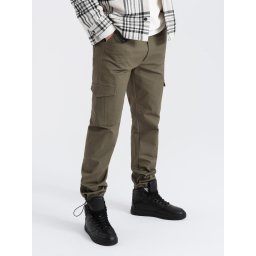 Ombre Men's pants with cargo pockets and leg hem - dark olive green