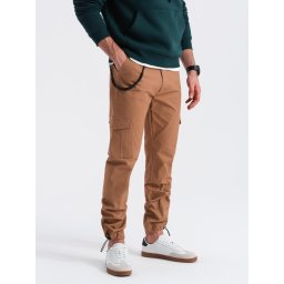 Ombre Men's pants with cargo pockets and leg hem - light brown
