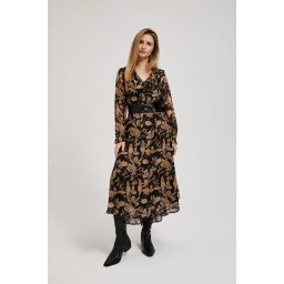 Marisse Black Dress With A Flared Bottom And A Floral Print