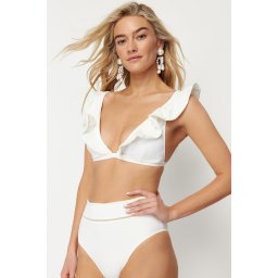 Trendyol Ecru Triangle Frilly Bikini Top