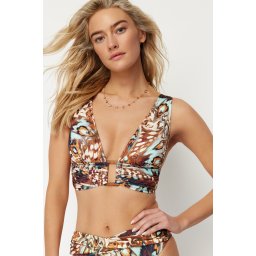Trendyol Animal Patterned Triangle Accessory Bikini Top