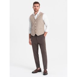 Ombre Men's chino pants with elastic waistband SLIM FIT - chocolate