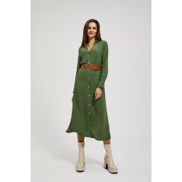 Marisse Khaki Midi Dress With Wide Belt