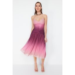 Trendyol Multicolored A-Line Knitted Tulle Dress