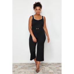 Trendyol Curve Black Stripe Detailed Square Neck Bodycon Knit Blouse