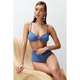 Trendyol Blue Strapless Premium Accessorized Mix&Match Bikini Top