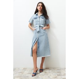 Trendyol Blue Belt Maxi Denim Dress