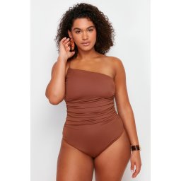 Trendyol Curve Brown One Shoulder Swimsuit