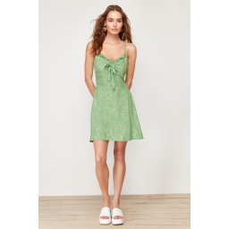 Trendyol Dark Green A-Line Mini Tie Detail Floral Patterned Woven Dress