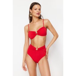 Trendyol Red Premium Accessory High Waist Hipster Bikini Bottom