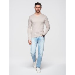 Ombre Men's unprinted longsleeve with v-neck - light beige