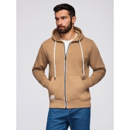 Ombre BASIC men's unbuttoned hooded sweatshirt - brown