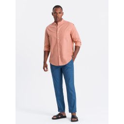Ombre Men's linen blend chino roll-up pants - blue denim