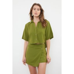 Trendyol Khaki Weaving Linen blend Shirt Shorts Beach Set