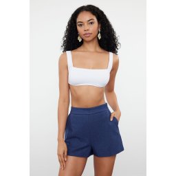 Trendyol Blue Woven Linen Blend 100% Cotton Beach Shorts & Bermuda