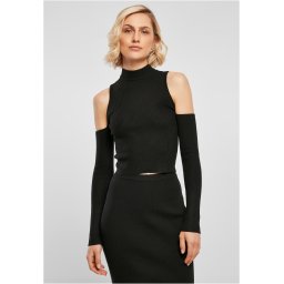 Women's ribbed knit with cut-out sleeves with long sleeves black