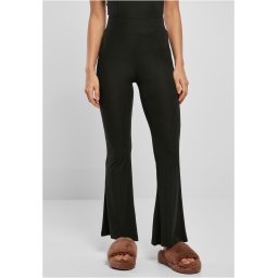 Women's high-waisted leggings with flared ribbing black
