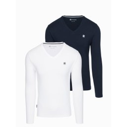 Ombre Set of 2x men's SLIM FIT longsleeve with logo and V-neck