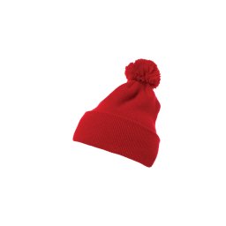 Pom Pom Knit hat with cuff red