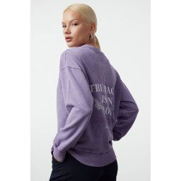 Trendyol Lilac Front and Back Printed Washed/Faded Effect Oversize/Wide Pattern Knitted Sweatshirt