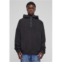 Men's Oversized Half Zip Hoody Black Fleece Sweatshirt