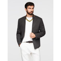 Ombre Men's melange rayon jacket with stand-up collar - black melange