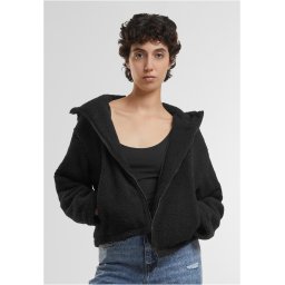 Women's short jacket with hood Sherpa black