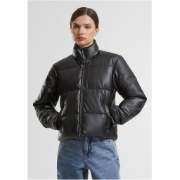 Women's quilted jacket made of synthetic leather black