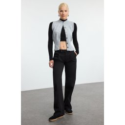 Trendyol Black Pleated Low Waist Wide Leg Trousers